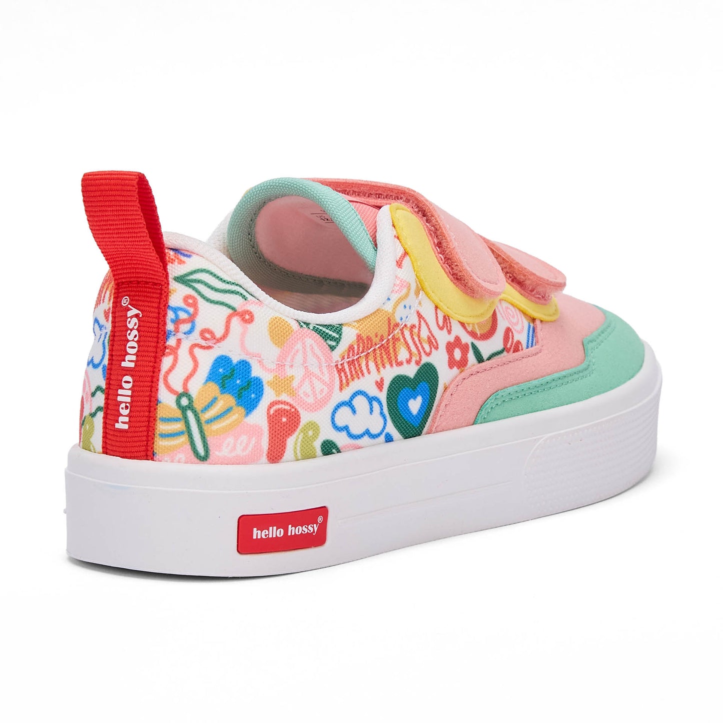 Kindersneakers roze groen prints art multicolour klittenband Hello Hossy