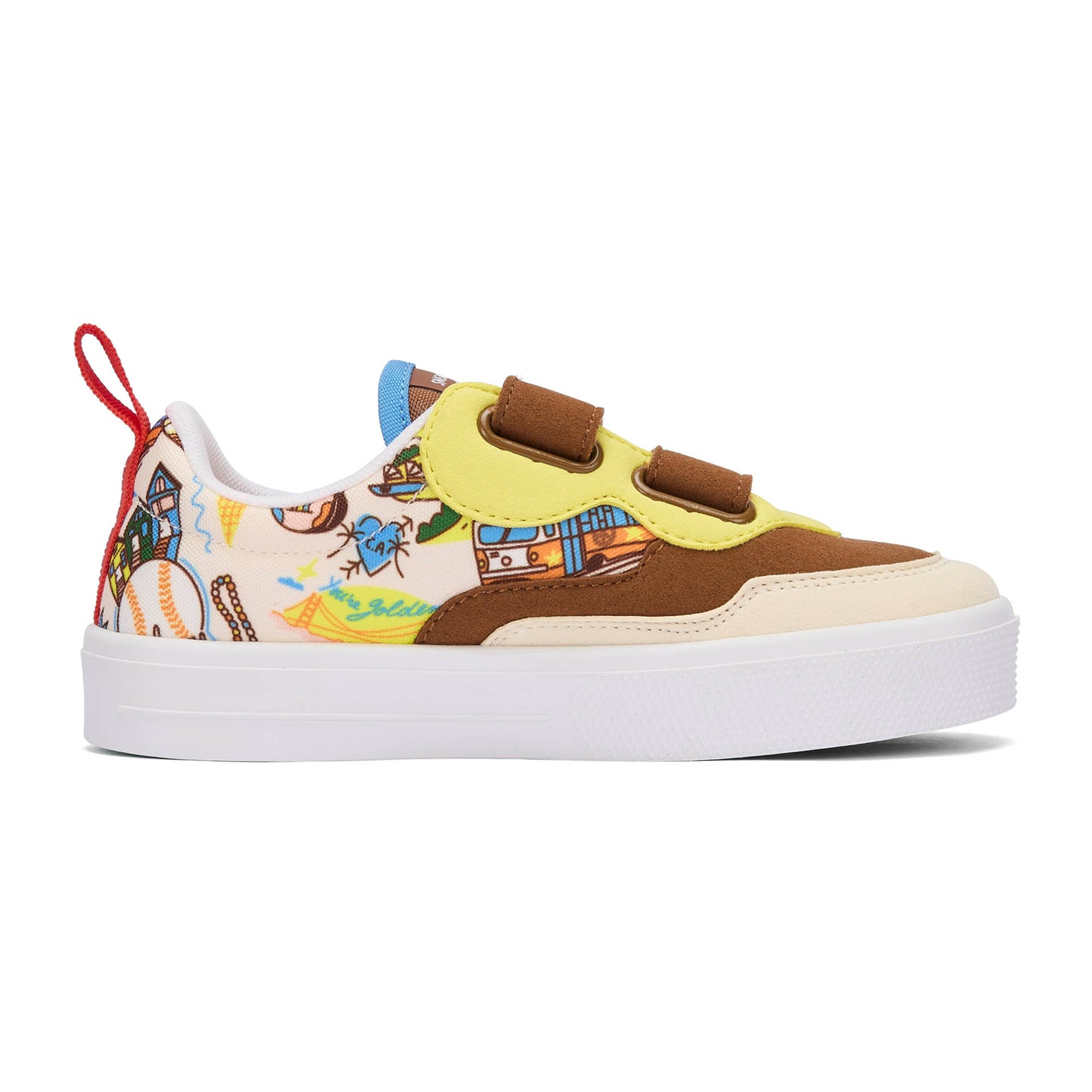 Kindersneakers crème bruin VS motief klittenband Hello Hossy