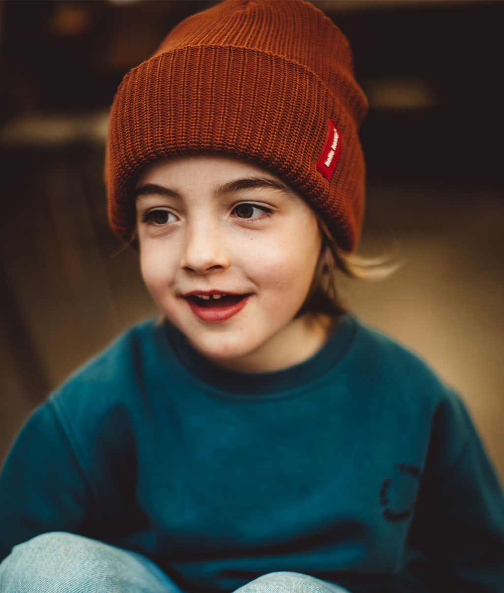 Kleurrijke muts Kinderen & Volwassenen Flow Nut, 100% biologisch katoen, zonder pompon, vanaf 9 maanden, Cool Kids Only !