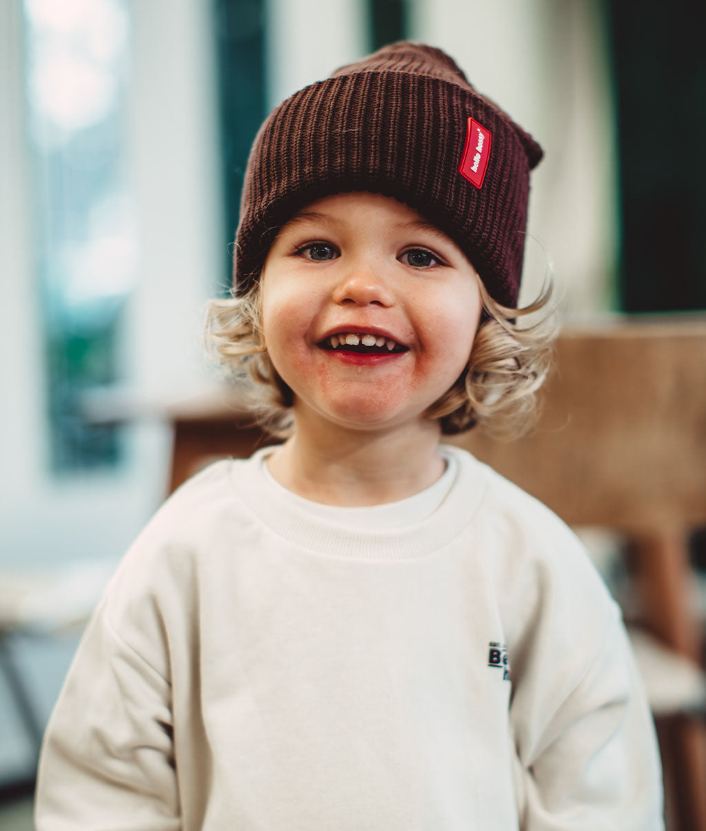Bonnet coloré Enfants & Adultes Flow Chocolate, 100% coton biologique, sans pompon, dès 9 mois, Cool Kids Only !