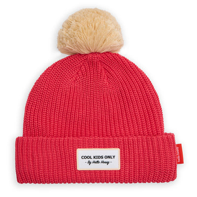 Kindermuts Color Block Framboise, met pompon, fleece voering, biologisch katoen, vanaf 9 maanden, Cool Kids Only!