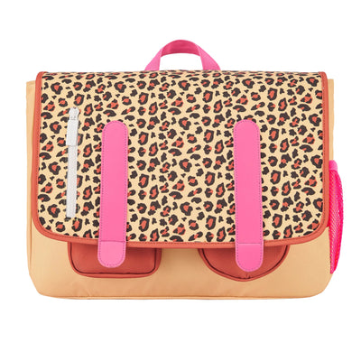 Schooltas kind crème bruin leopard motief roze schouderbanden Hello Hossy