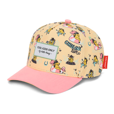 Kinderpet roze geel eenhoorn prints gebogen vizier Patch Hello Hossy