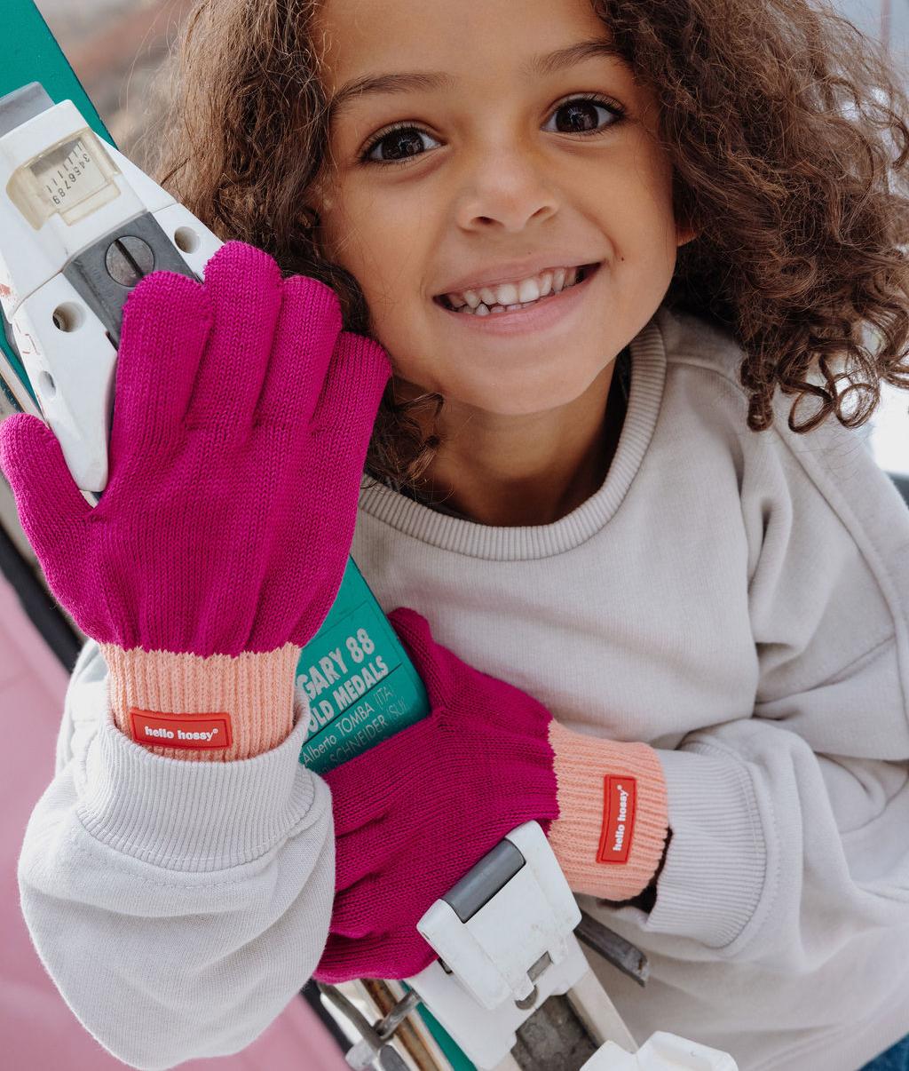 Kinderhandschoenen paars oranje fijngebreid Hello Hossy