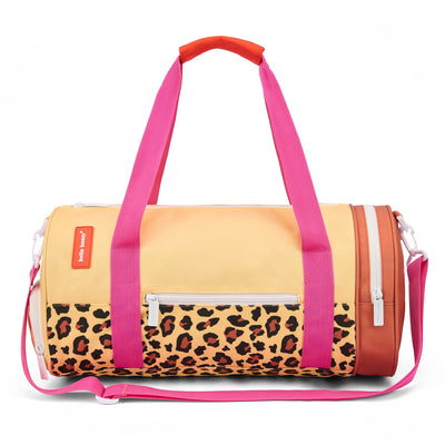 Sporttas kind beige leopard motieven ritsvakken roze handvatten Hello Hossy