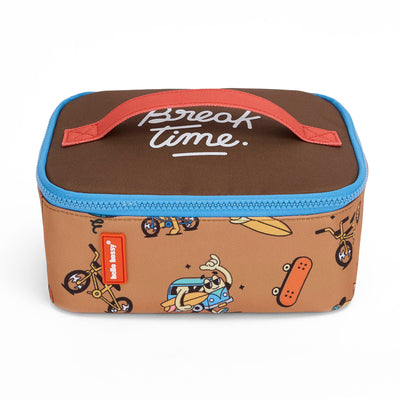 Lunchtas kind bruin motief mascots bikes rits blauw handvat oranje Hello Hossy