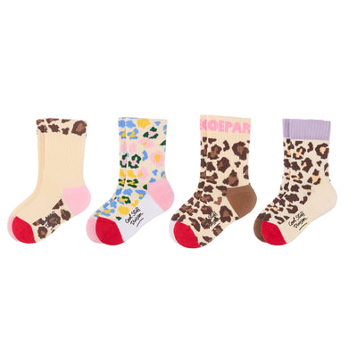 Set van 4 paar sokken voor kinderen met leopard prints – platliggende weergave