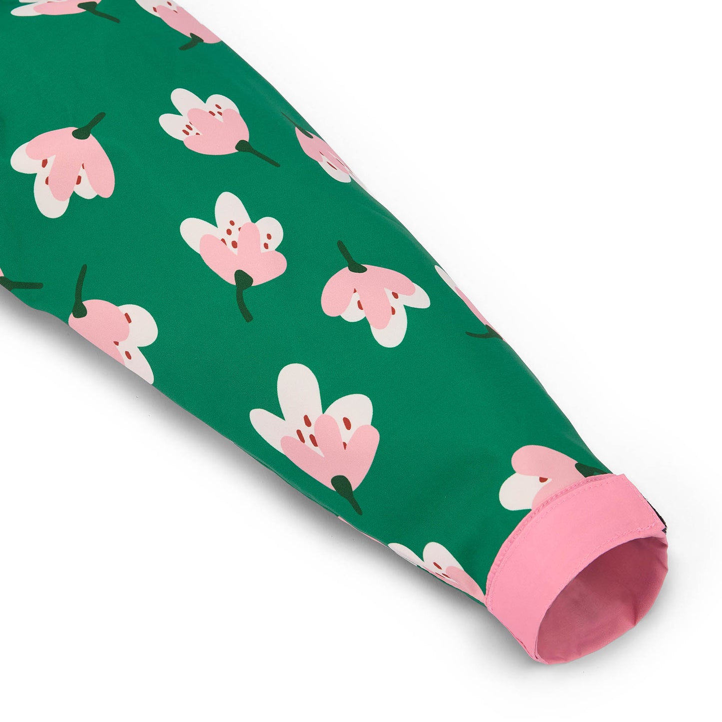 Mouw regenponcho kind groen bloemen prints roze pols Hello Hossy