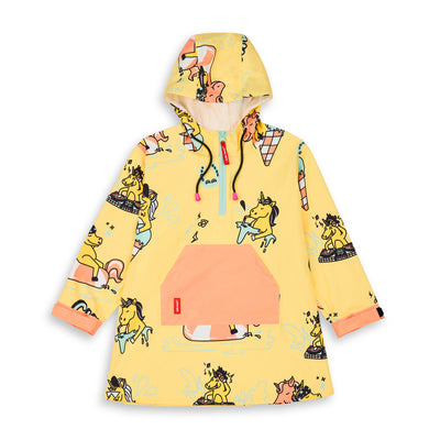 Waterproof regenponcho met capuchon Unicorn voor kinderen – plat neergelegd, voorkant