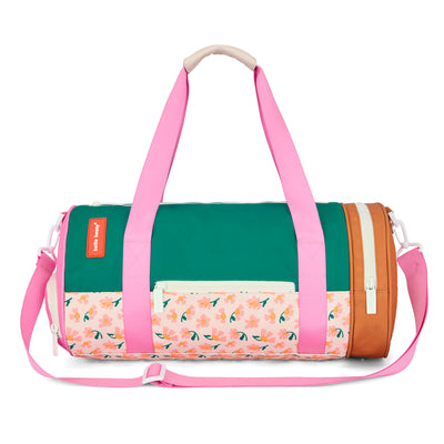 Sporttas kind groen roze bruin bloemen motief Hello Hossy