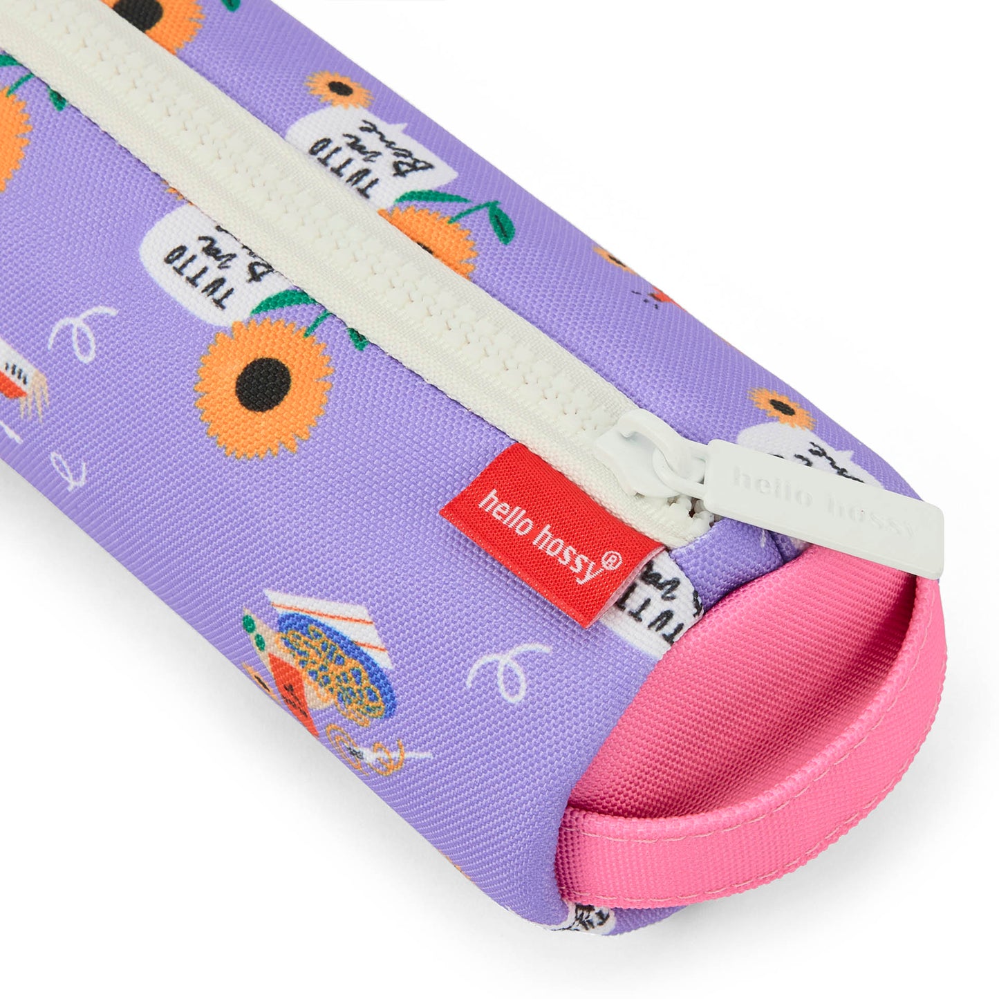 Schooletui kind paars motief bloemen roze details Hello Hossy