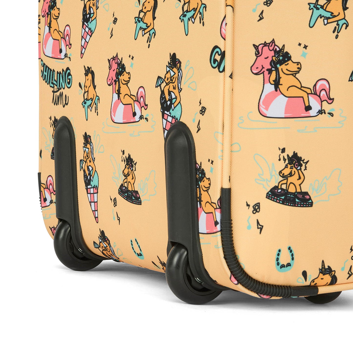 Gele kindervalies met kleurrijke eenhoornprints, versterkte wielen en hoeken Hello Hossy