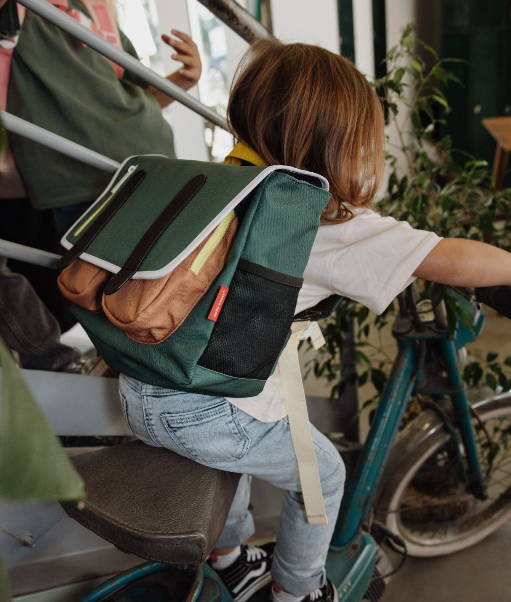 Sac à dos enfant vert poche avant marron Hello Hossy