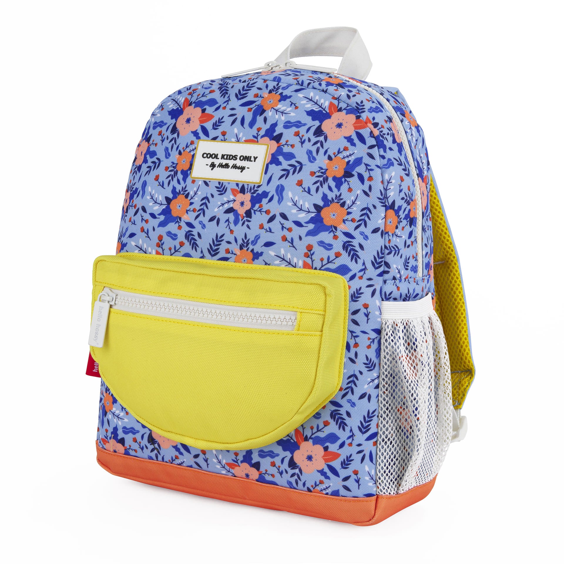 Rugzak kind blauw bloemenprint gele zak wit net Hello Hossy
