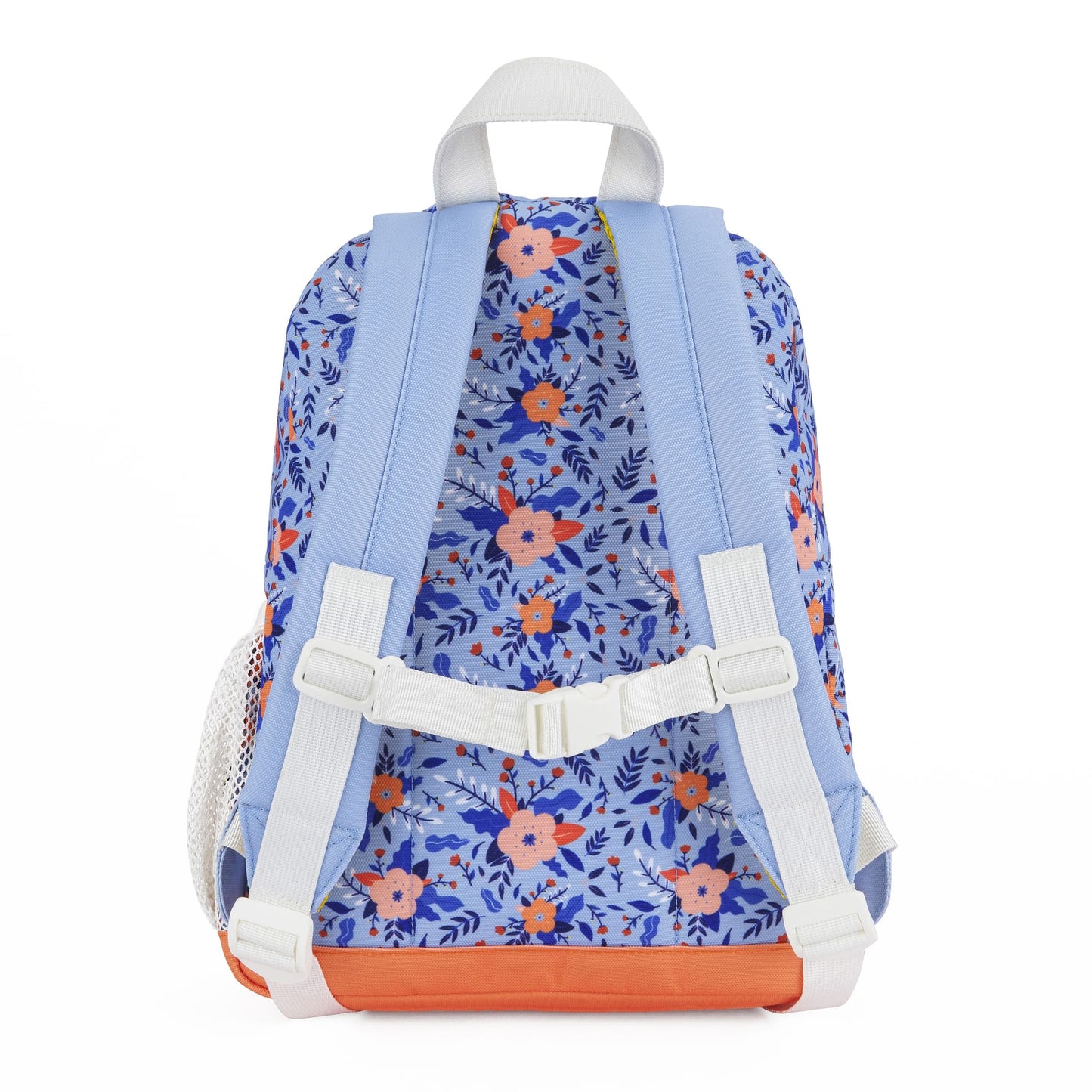 Rugzak kind blauw bloemenprint witte bandjes oranje bodem Hello Hossy