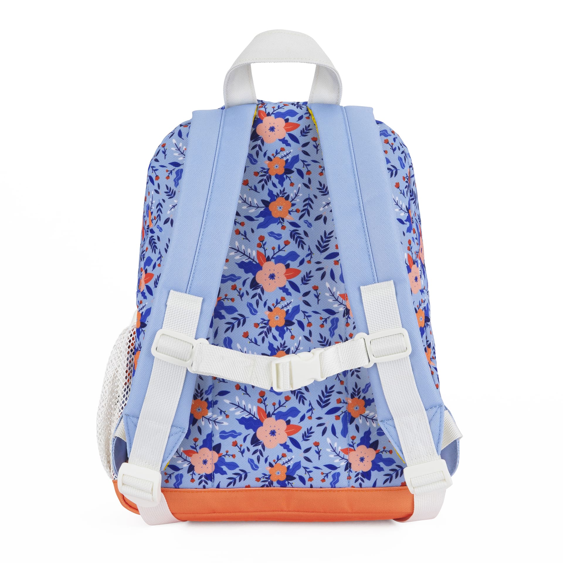Rugzak kind blauw bloemenprint witte bandjes oranje bodem Hello Hossy