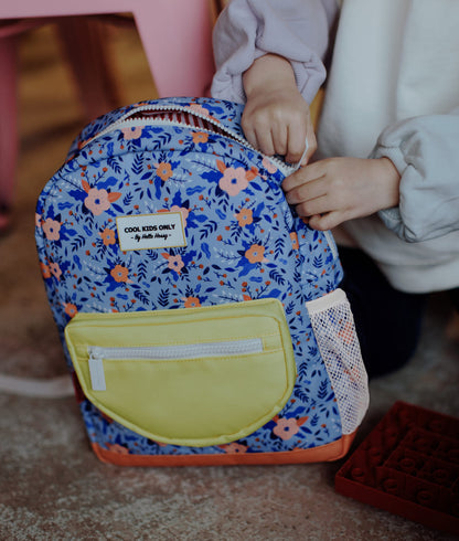 Rugzak kind blauw bloemenprint gele zak Hello Hossy