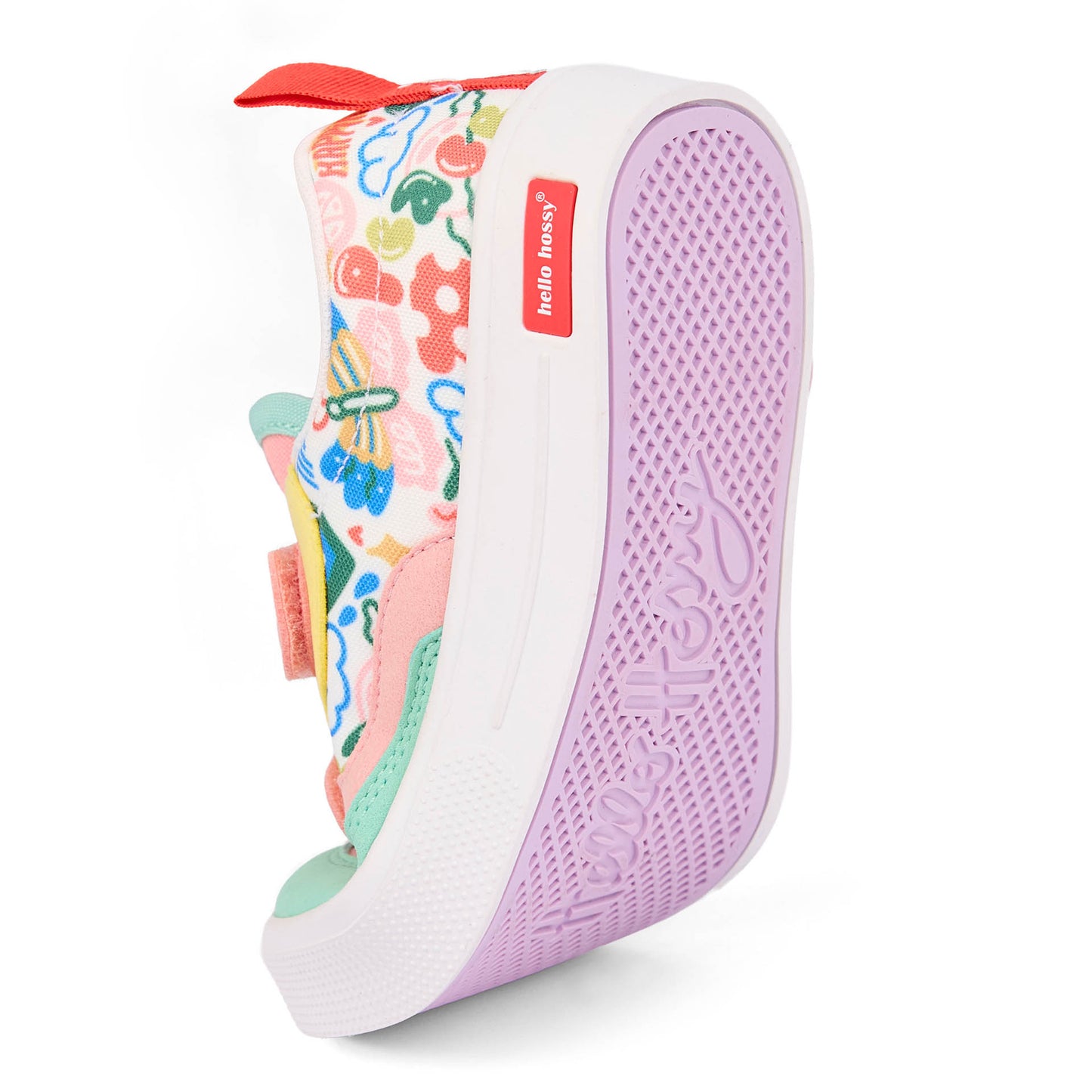 Kindersneakers roze groen art prints bloemen violette zachte zool Hello Hossy