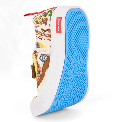Sneakers kind crème bruin blauwe soepele zool Hello Hossy