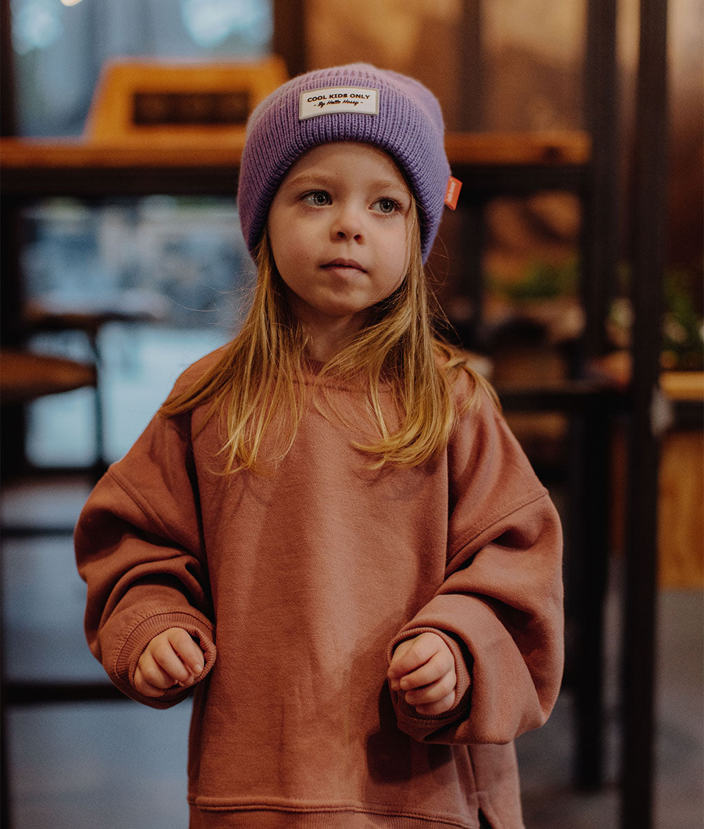 Bonnet coloré Enfants Pop Purple, maille douce et fine, laine, sans pompon, dès 9 mois, Cool Kids Only !