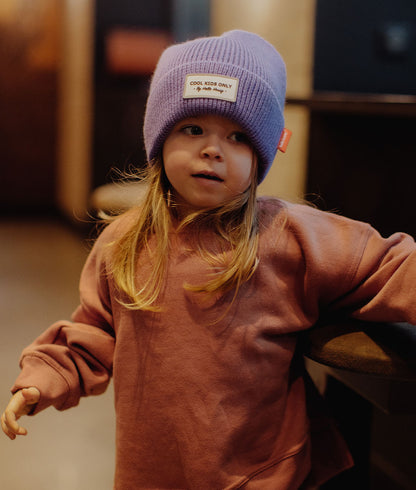 Bonnet coloré Enfants Pop Purple, maille douce et fine, laine, sans pompon, dès 9 mois, Cool Kids Only !