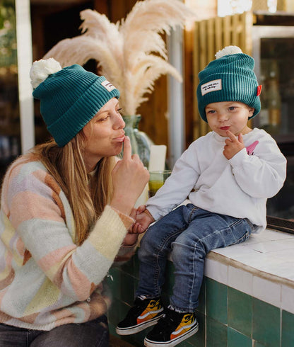 Bonnet Parents-Enfants Color Block Duck, avec pompon, doublure polaire, coton biologique, matchy-matchy, dès 9 mois, Cool Kids Only !