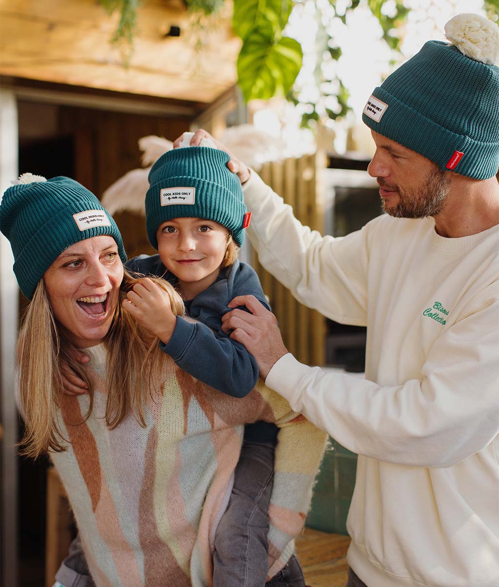 Bonnet Parents-Enfants Color Block Duck, avec pompon, doublure polaire, coton biologique, matchy-matchy, dès 9 mois, Cool Kids Only !