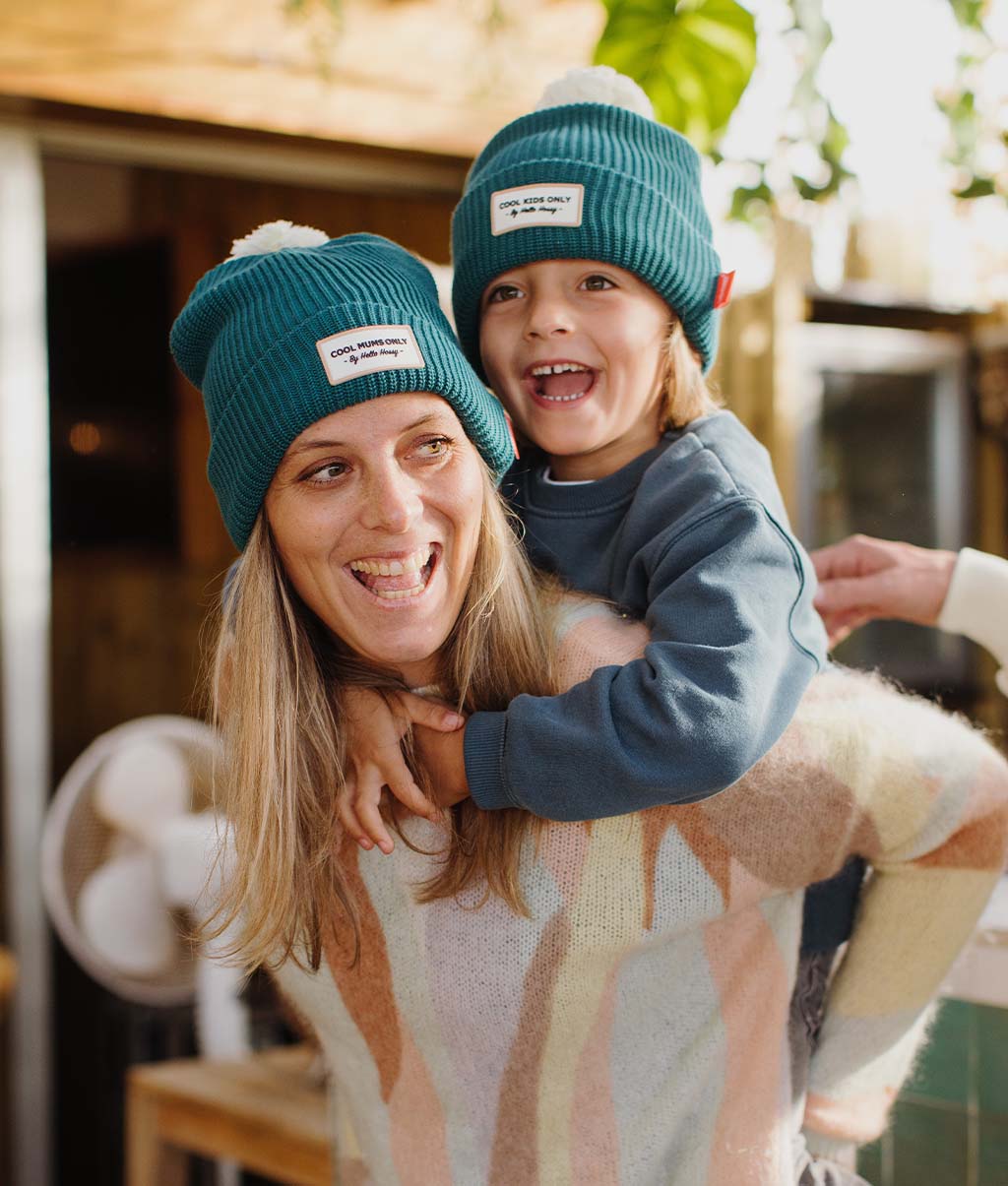 Bonnet Parents-Enfants Color Block Duck, avec pompon, doublure polaire, coton biologique, matchy-matchy, dès 9 mois, Cool Kids Only !