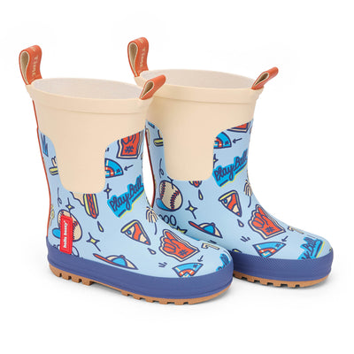 Regenlaarzen kind blauw Sport motieven baseball pizza Hello Hossy