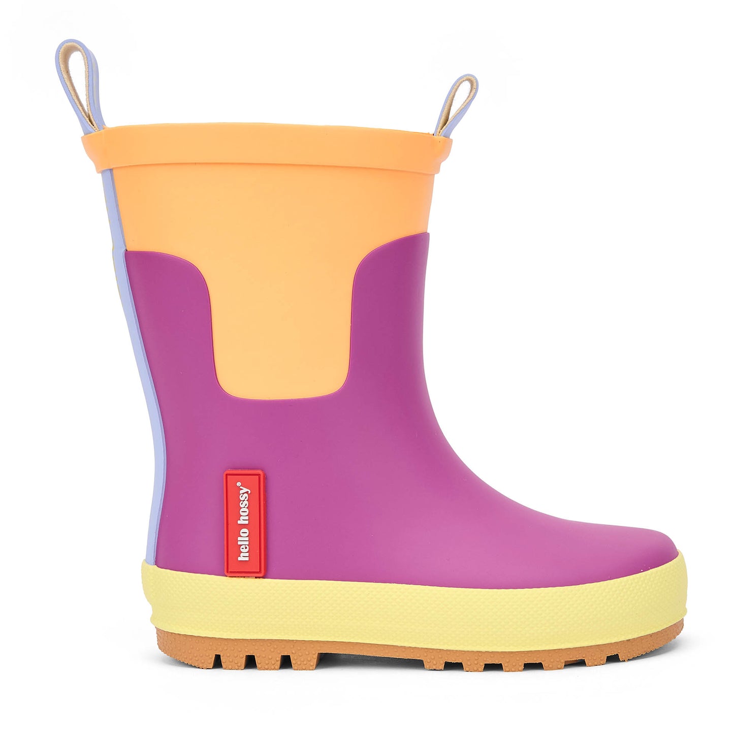 Regenlaarzen kind paars oranje geel detail Hello Hossy