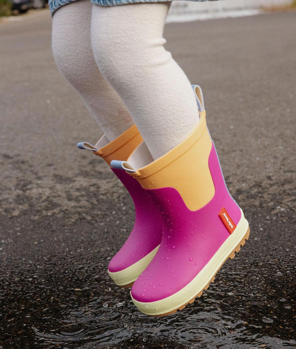 Regenlaarzen kind paars en oranje gecrepieerde zool Hello Hossy