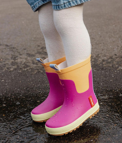 Regenlaarzen kind paars en oranje Crème zool Hello Hossy