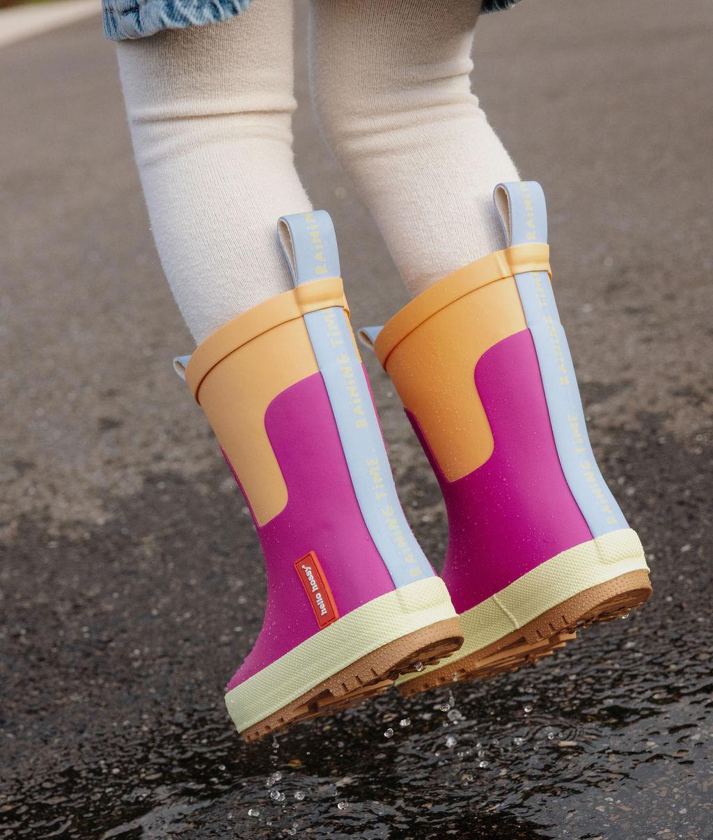 Regenlaarzen kind paars oranje rubberen zool Hello Hossy