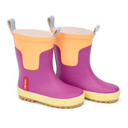 Regenlaarzen kind paars oranje gele zool Hello Hossy