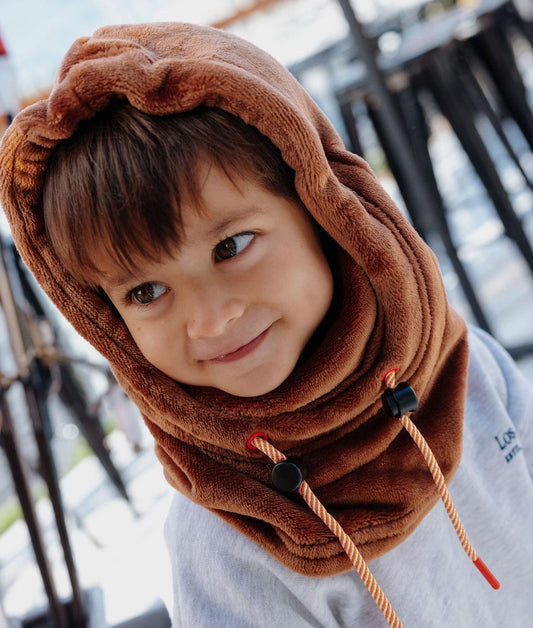 Balaclava kind bruin fleece verstelbare koorden Herfst-Winter Collectie Hello Hossy
