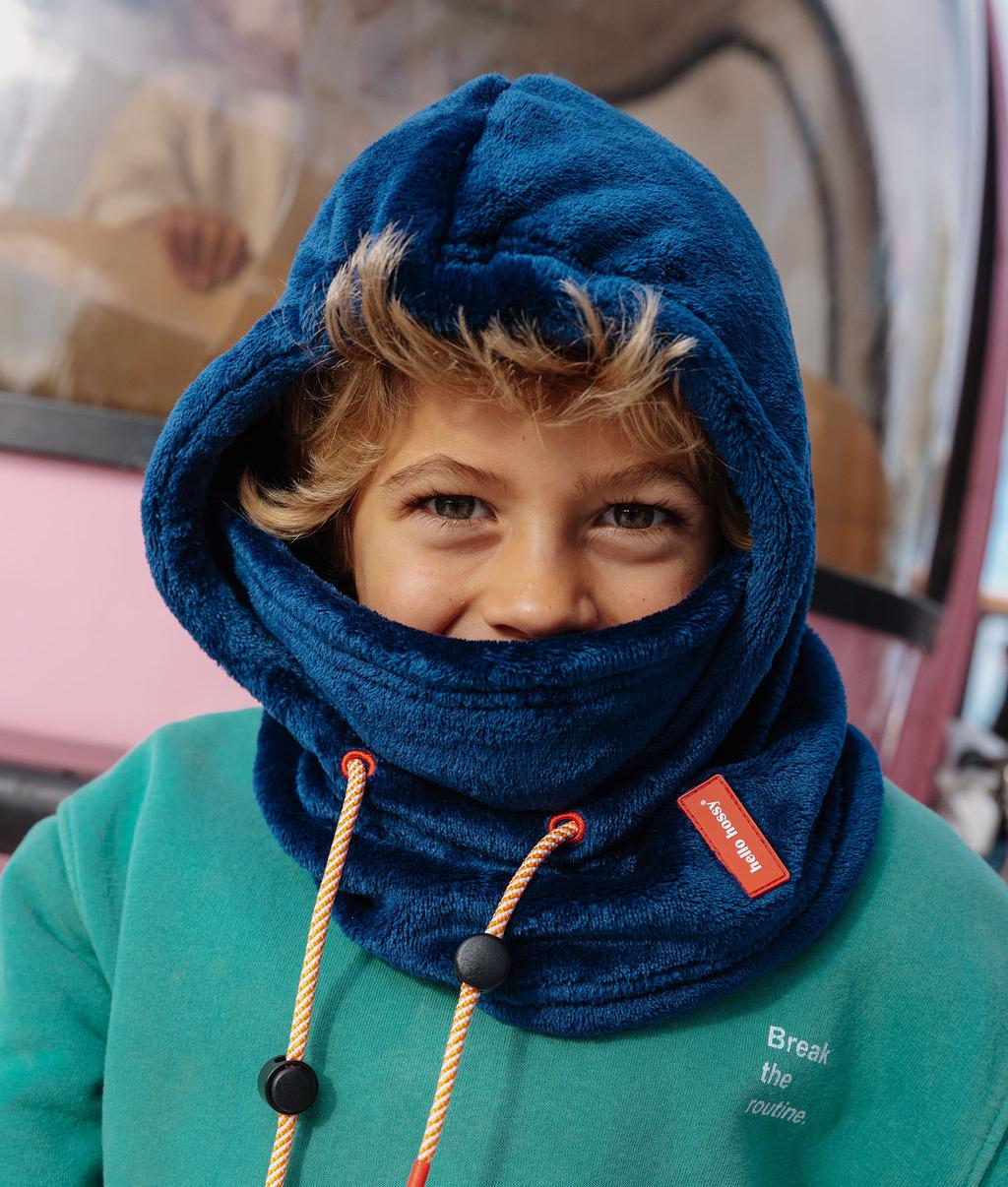 Kinder balaclava blauw fleece verstelbare koordjes Hello Hossy
