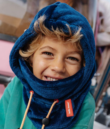 Kinder balaclava blauw fleece verstelbare koordjes label Hello Hossy