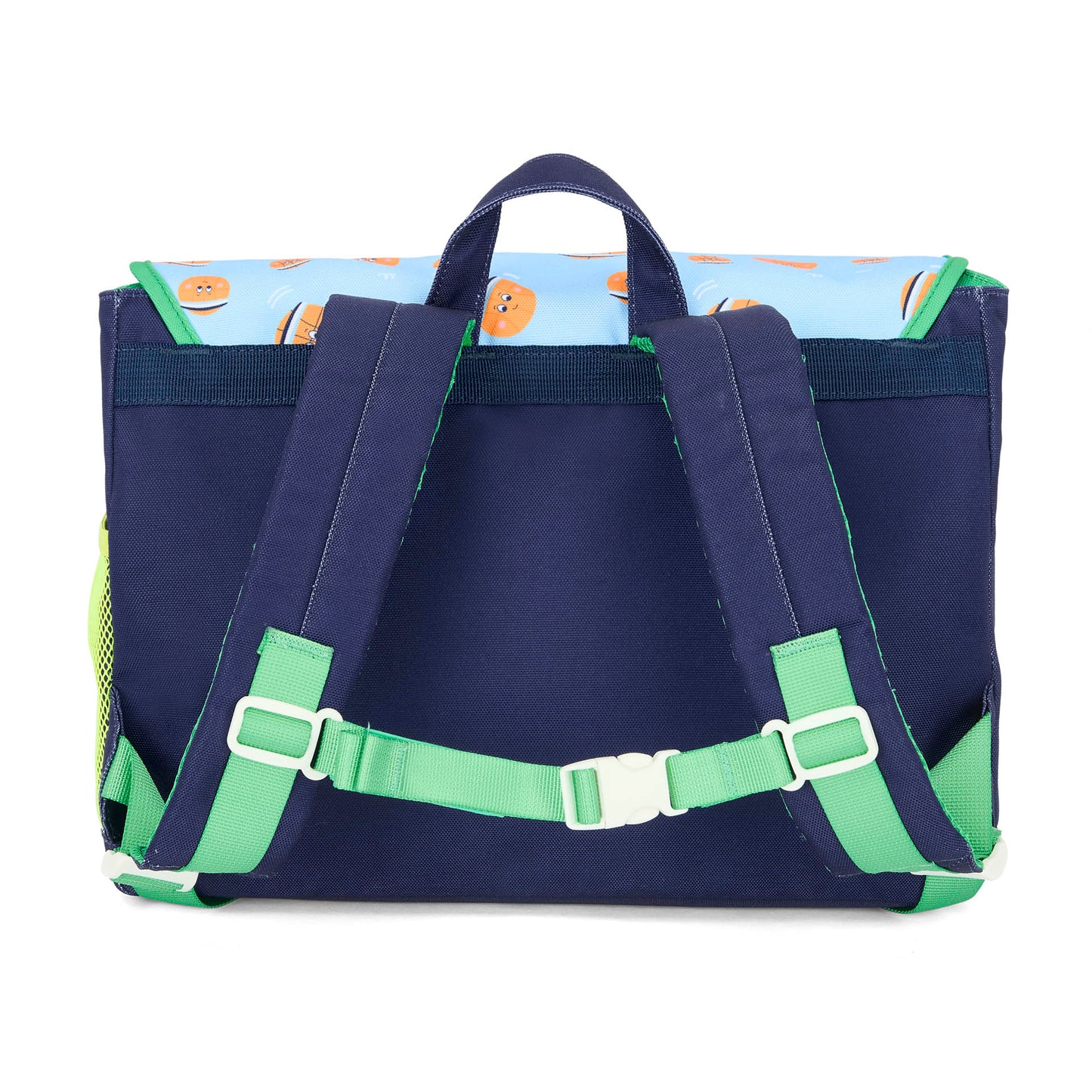Schooltas kind blauw oranje sport motief verstelbare bandjes Hello Hossy