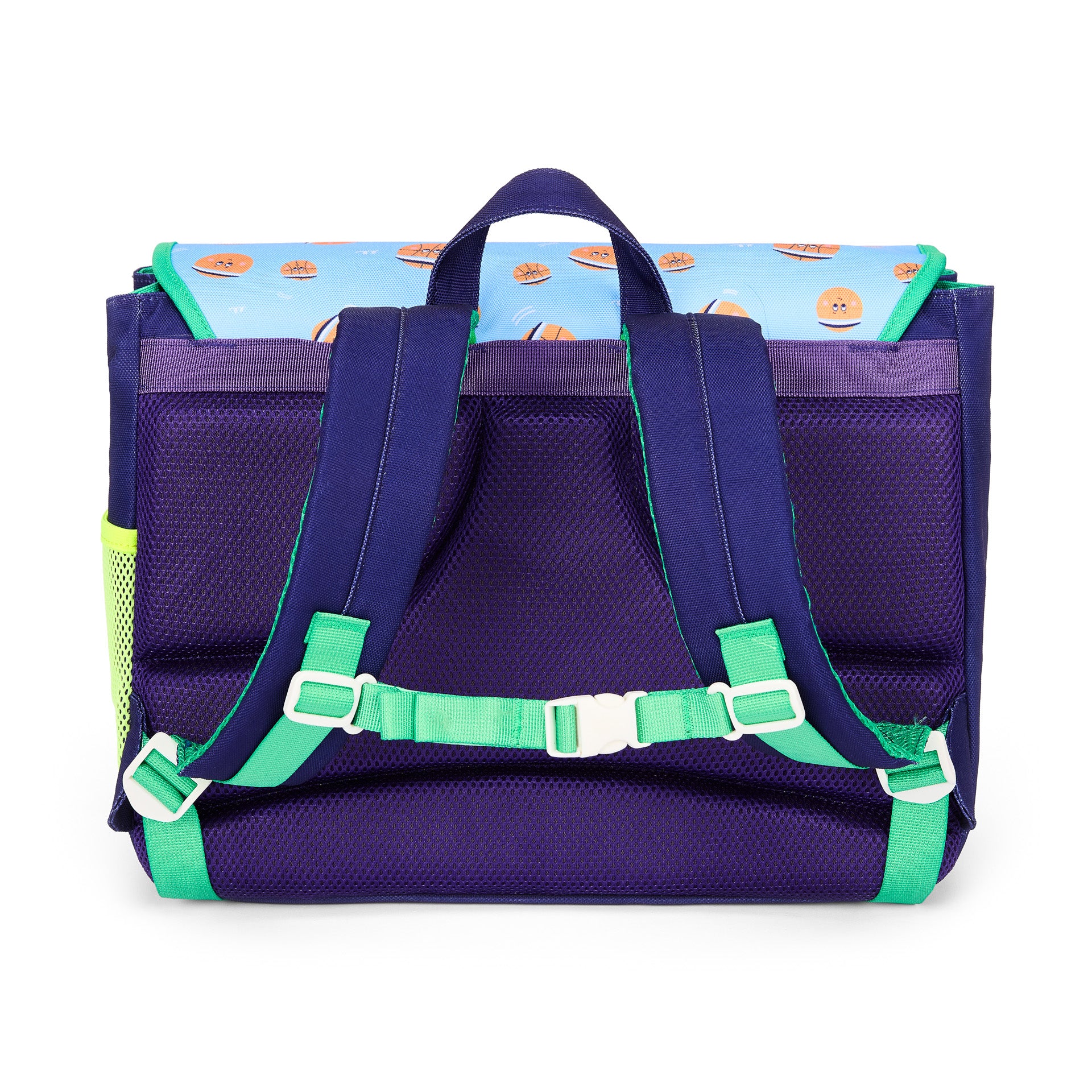 Schooltas kind blauw oranje sportief motief gewatteerde bandjes Hello Hossy