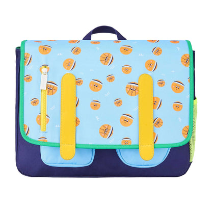 Schooltas kind blauw oranje sport motief details zakken Hello Hossy