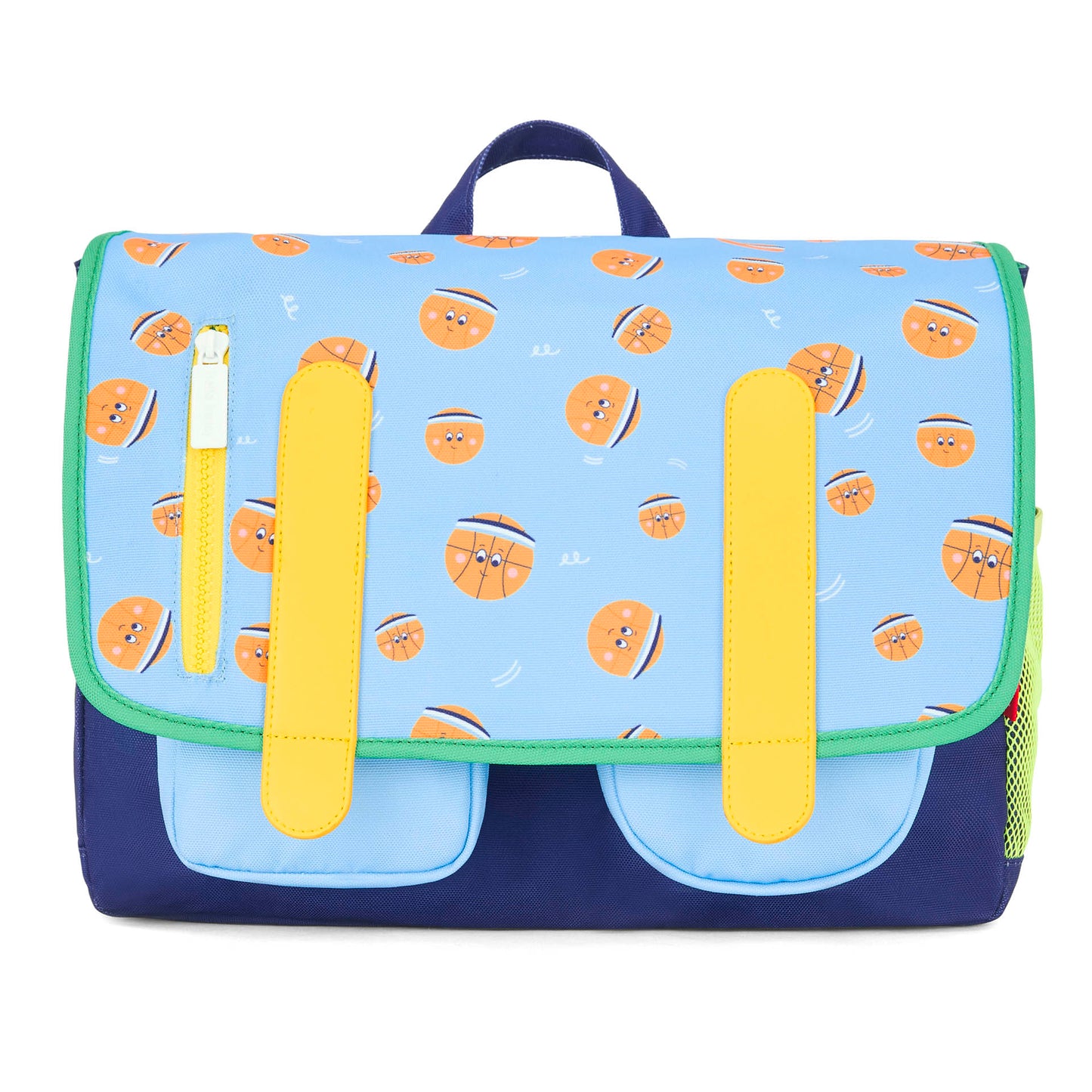 Schooltas kind blauw oranje motief sport twee vakken Hello Hossy