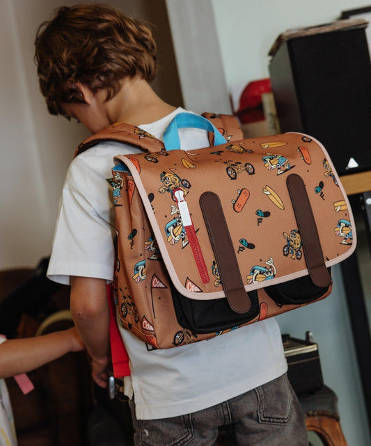 Schooltas kind bruin motieven mascots bikes riemen bruin Hello Hossy
