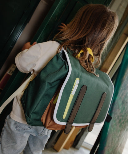 Schooltas kind groen vakken bruin witte banden Hello Hossy