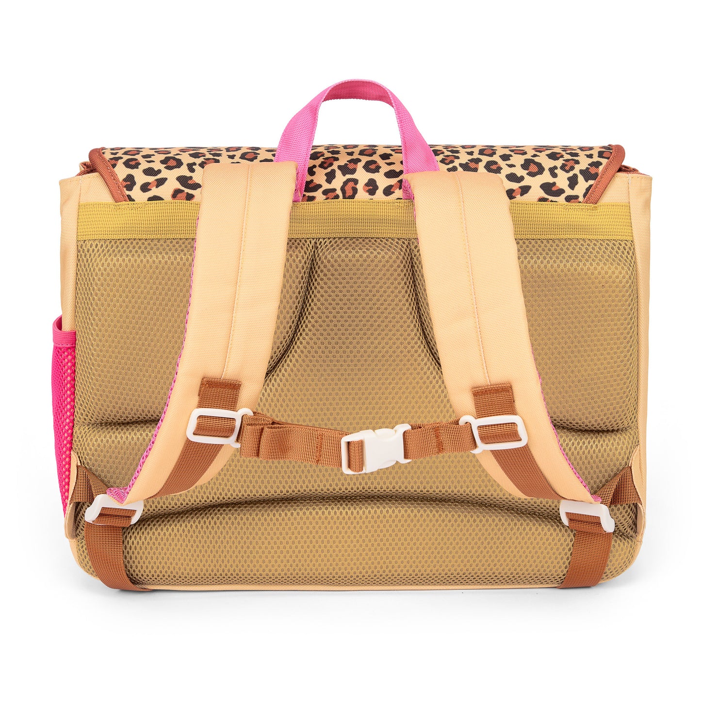 Cartable enfant crème marron motif léopard dos rembourré Hello Hossy