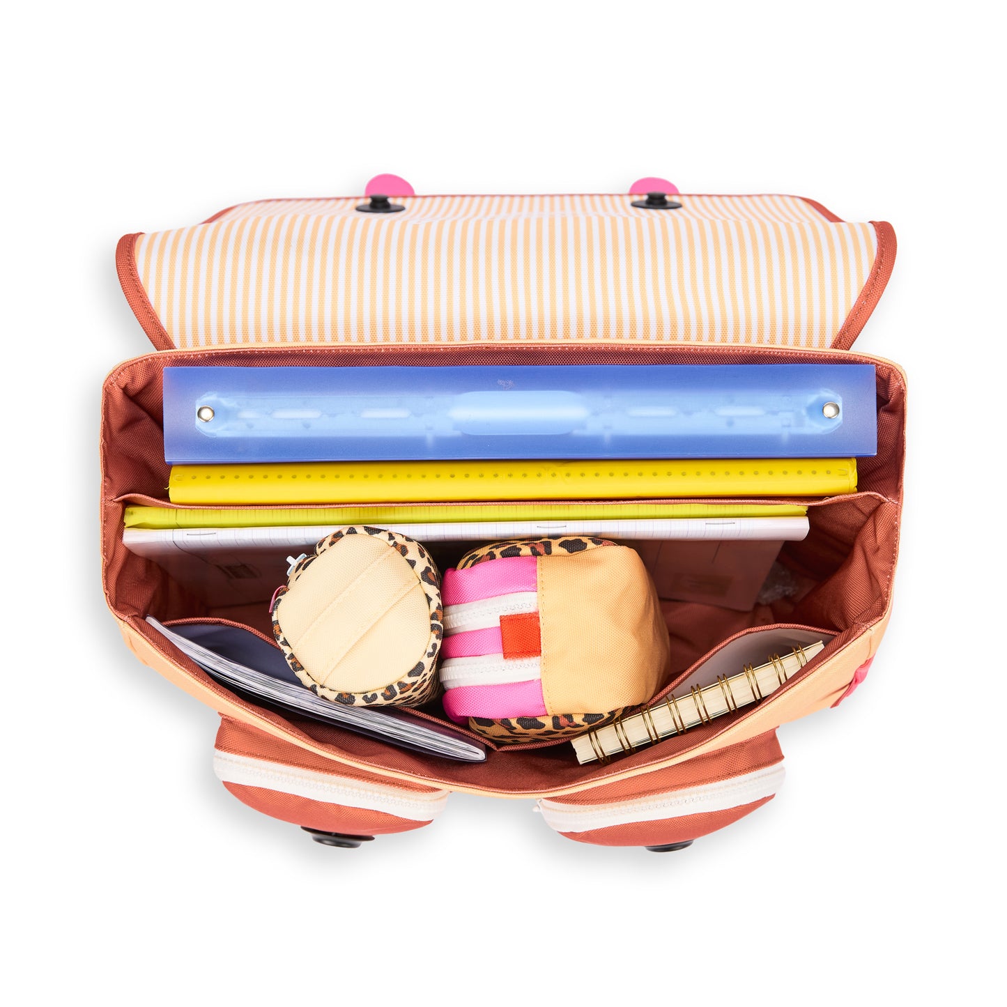 Cartable enfant crème marron motif léopard compartiments Hello Hossy