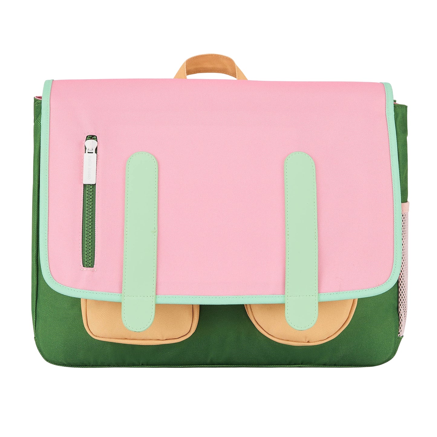 Roze groene kinderen schooltas met voorvakken Hello Hossy