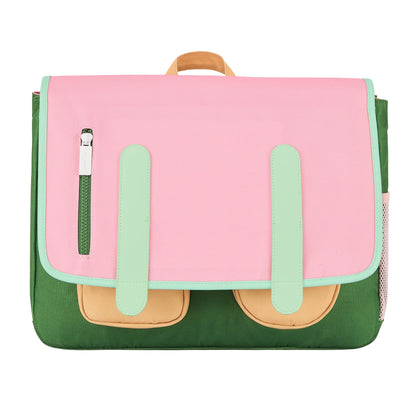 Roze groene kinderen schooltas met voorvakken Hello Hossy