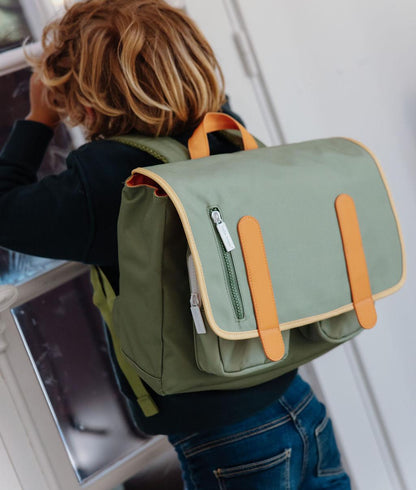 Schooltas kind groen camel details rits vak Hello Hossy