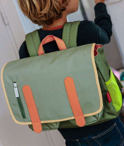 Schooltas kind groen oranje handvatten ritsvak Hello Hossy