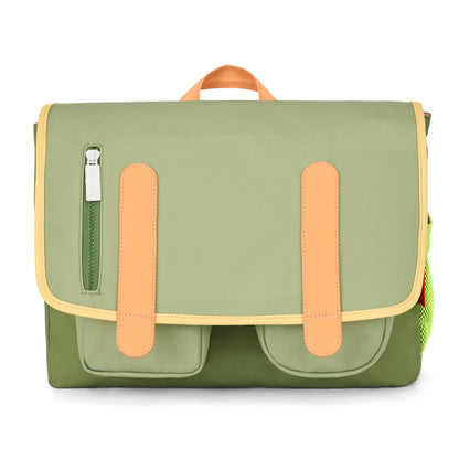 Schooltas kind groen beige details voorvakken Hello Hossy